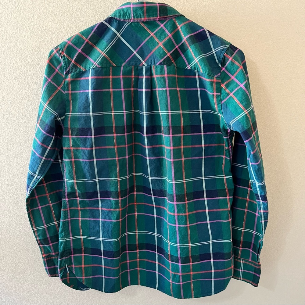 Talbots Plaid Button Down Shirt Womens XS Extra Small Green Blouse Top Festive - Picture 2 of 8